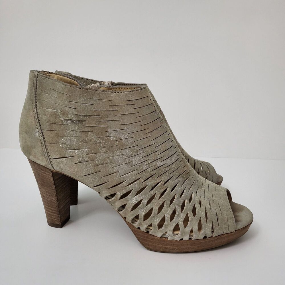PAUL GREEN Tacey Peep Toe Bootie Womens 8.5 UK 6 Metallic Beige Leather Cut Out